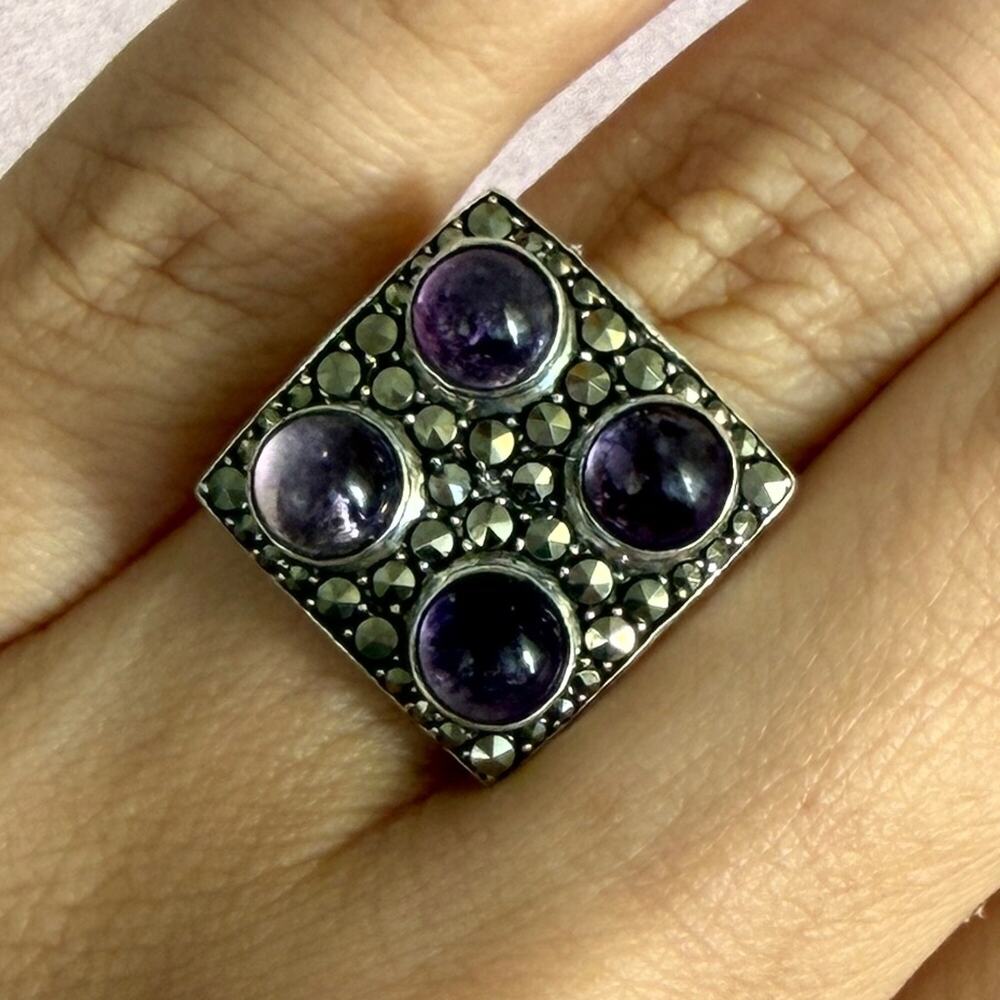 sterling silver vintage marcasite studded amethyst ring size 6